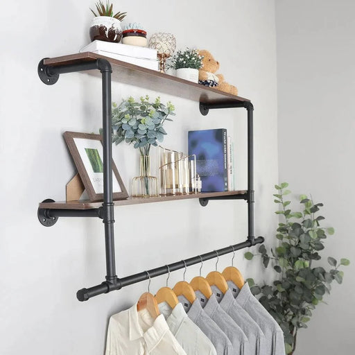 Wall mounted coat rack with industrial pipe design
