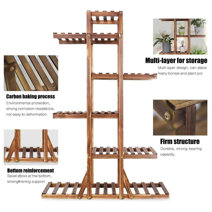 6-Tier Natural Pine Wood Plant Stand for Indoor and Outdoor Use