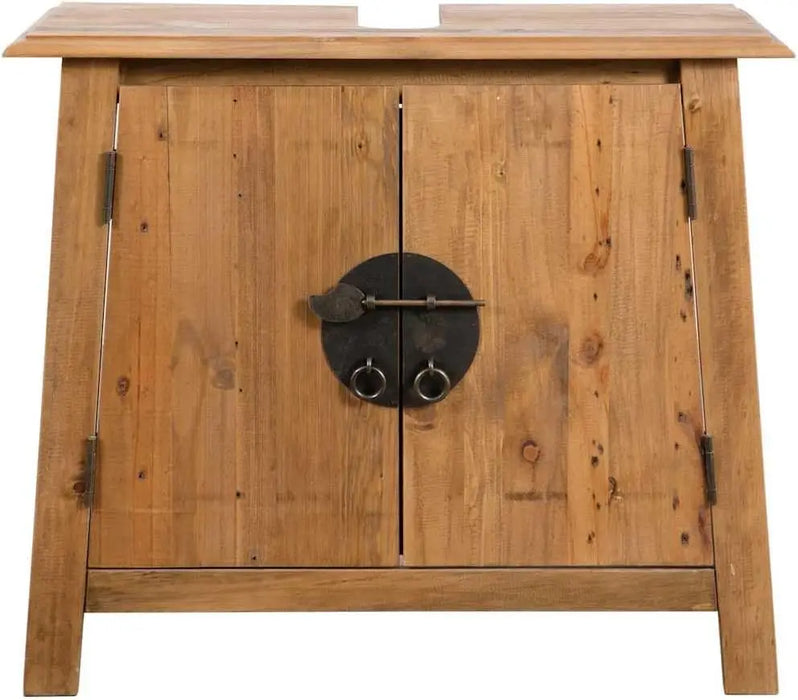 Solid Pinewood Bathroom Vanity Cabinet Rustic Retro Style, Large Storage, Plumbing Cover