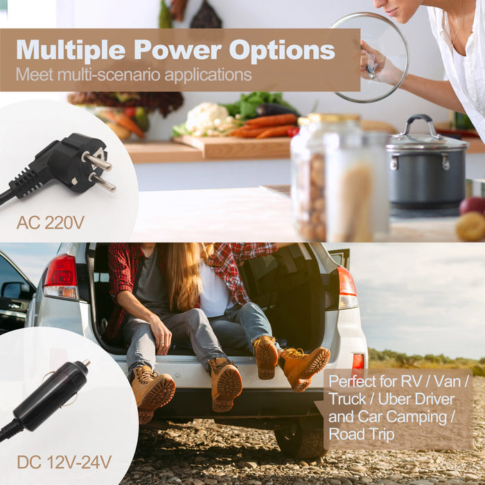 1.6L Travel Rice Cooker 12V/24V/220V Multi-Power, Champagne