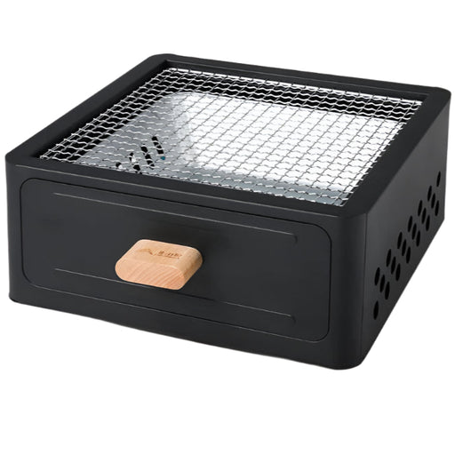 Camping Barbecue Stove Square Charcoal Heater black with white inside for versatile outdoor use