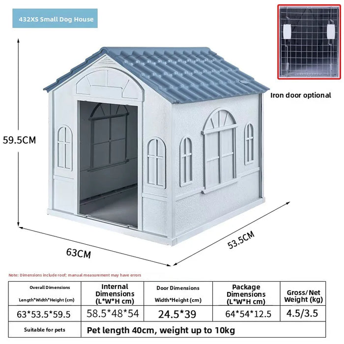 Small Outdoor Dog House, Rainproof, Spire Blue, No Door Design