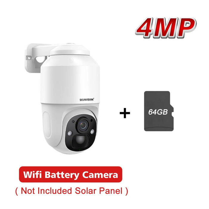 Rechargeable Outdoor WiFi Camera with 360° View & Audio 4MP Battery Cam 64G