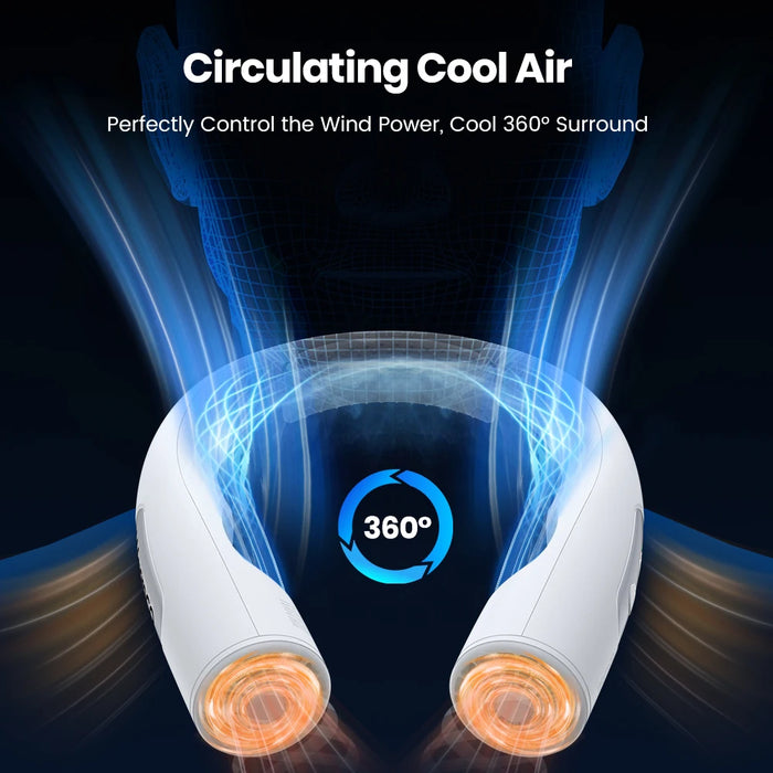 10000mAh Portable Neck Fan – 4-Speed Wearable Cooling Black