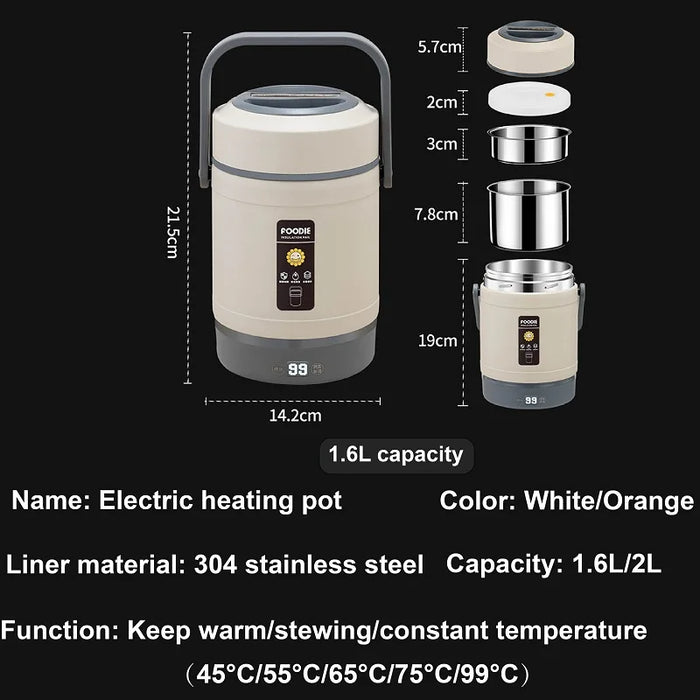 1.6L Electric Lunch Box with Adjustable Heat & LCD Display orange