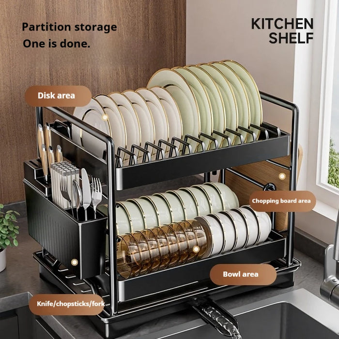 Large 2-Tier Kitchen Dish Rack with Drainboard & Utensil Holder