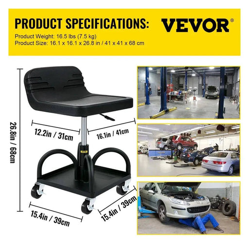 Heavy-duty mechanic stool with adjustable height range and tool tray
