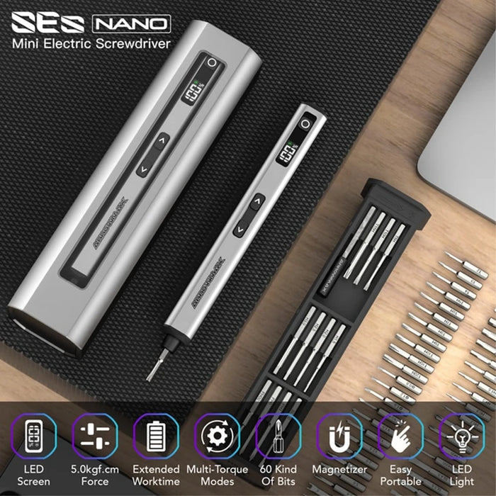 Compact and versatile mini screwdriver with 59 screwdriver bits and Type-C charging