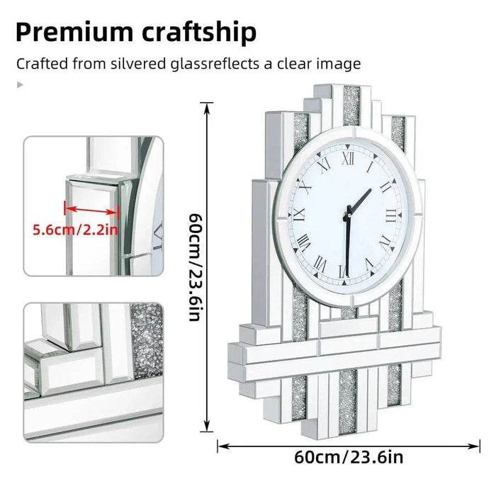 Analog wall clock made of 50% MDF and 50% glass with sleek silver finish