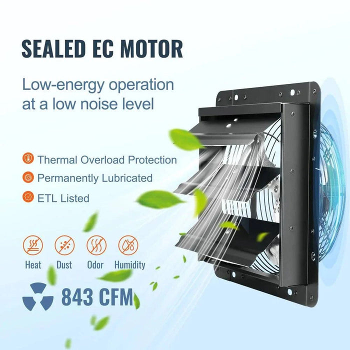 Shutter Exhaust Fan with Temp & Humidity Controller 30 cm Ventilation for Greenhouses Garages - FLUXA