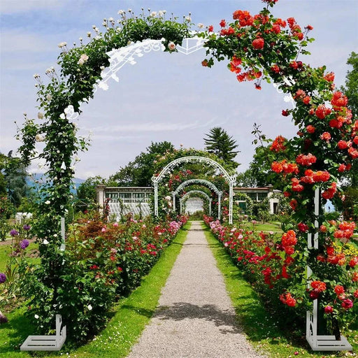White trellis-style arbor for weddings, parties, and garden decor