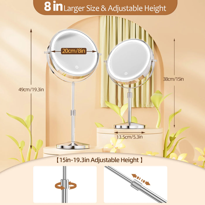 Adjustable Height Standing Cosmetic Mirror with 360° Swivel Function