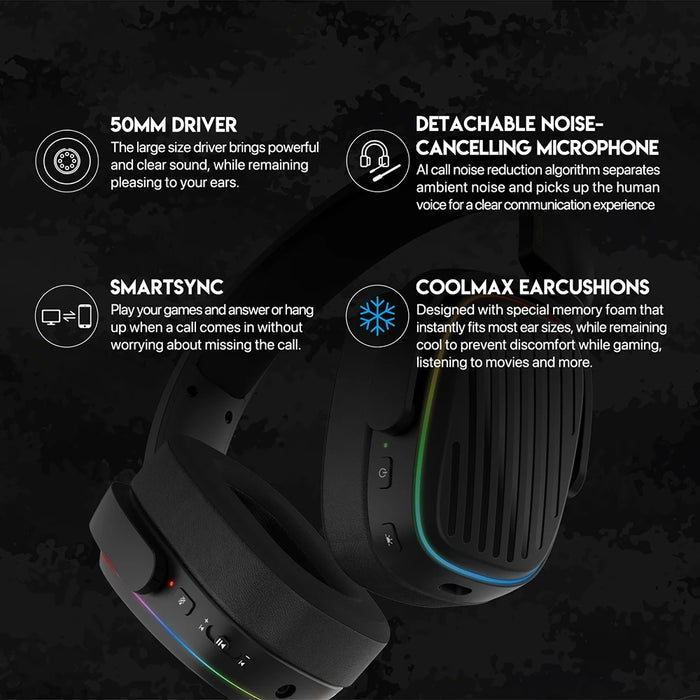 White Wireless Gaming Headphones with RGB & Memory Foam
