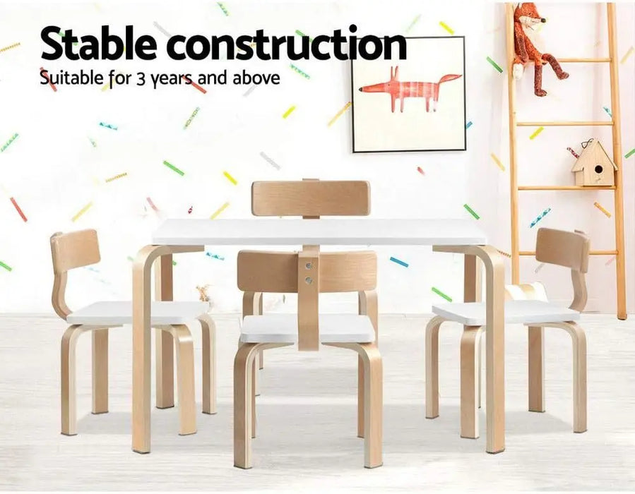 Birch Plywood 5-Piece Table and Chair Set Smooth Edges, Floor Protectors