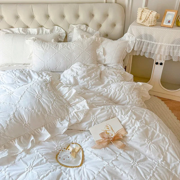 100% Cotton Washed Bedding Set Heart Pattern Duvet Cover with Pillowcases