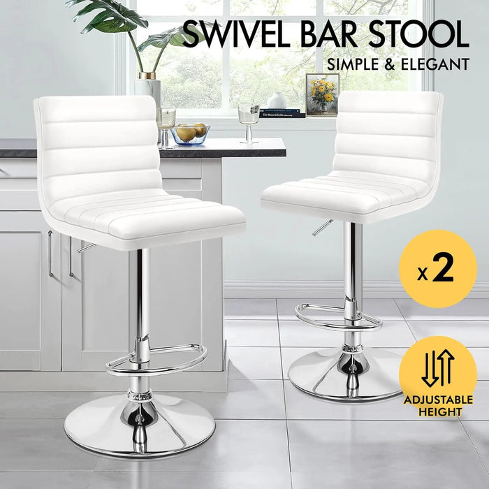 Height Adjustable Swivel Bar Stools 2 Pack PU Leather, 62–83cm, Chrome Footrest