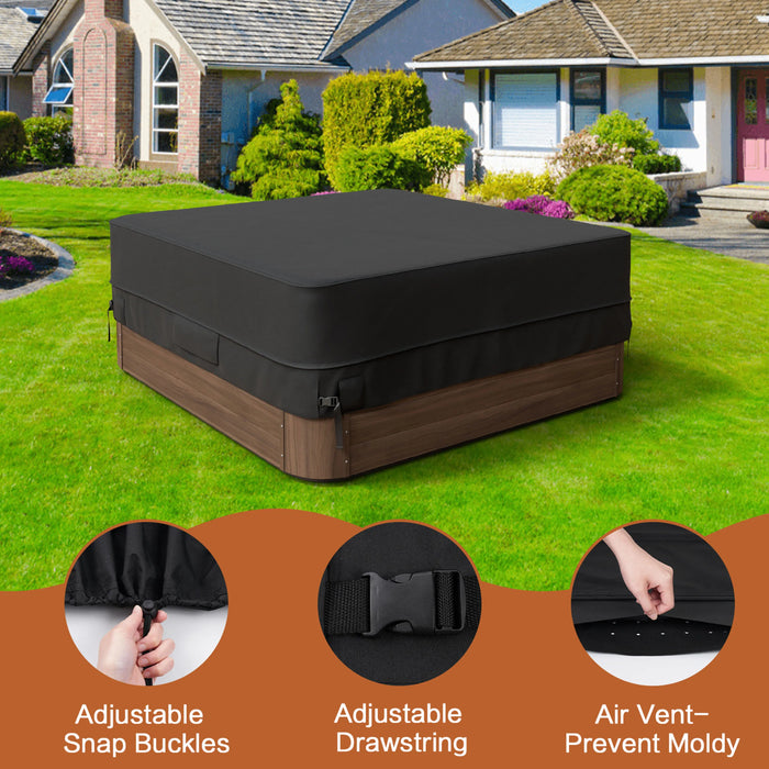 Waterproof square hot tub cover with anti-UV protection for outdoor use in black