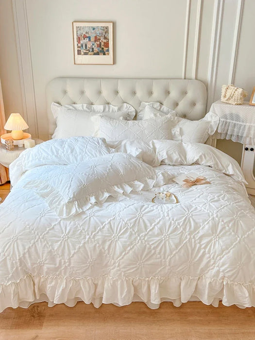 100% Cotton Washed Bedding Set Heart Pattern Duvet Cover with Pillowcases