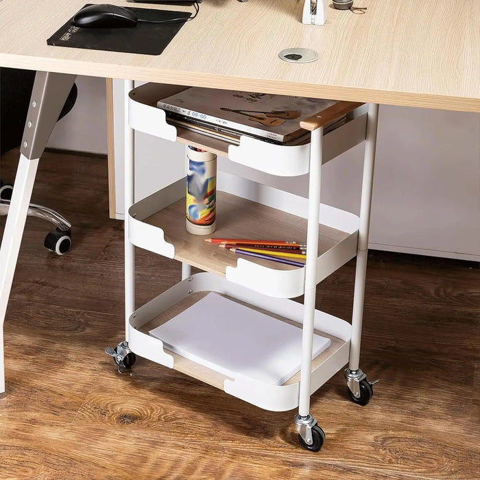 Portable Rolling Storage Cart Carbon Steel Frame with Handle for Multi-Room Organization