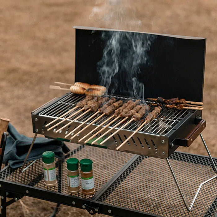 Stainless Steel Camping BBQ Grill – Wood & Charcoal Use Green