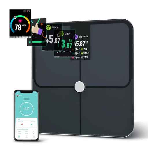 Digital body fat scale with smart TFT color screen and heart rate monitoring for precise weight measurement and professional body composition analysis
