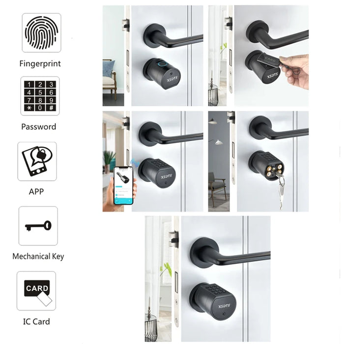 Fingerprint Cylinder Smart Door Lock Silver with Gateway Digital Keypad Key Card - A modern and secure smart lock with fingerprint scanning and key card access