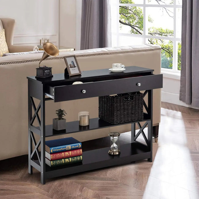 Modern 3-Tier Console Table with Drawer and Shelves Slim Design for Hallway or Living Room
