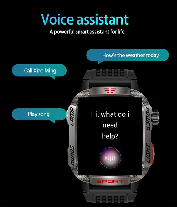 Waterproof Bluetooth Smartwatch with Compass & Flashlight – Blue