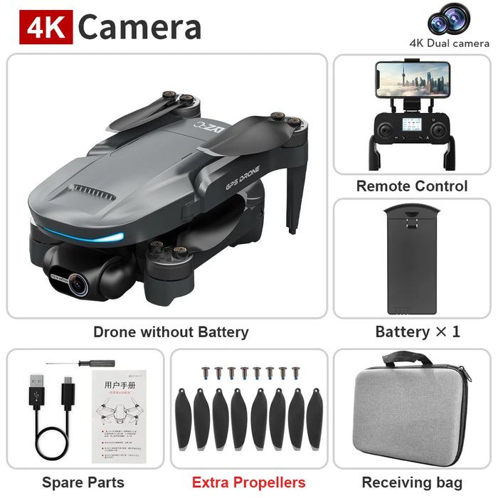 GPS Drone with 2-Axis Gimbal, 4K Camera, 25 Min Flight, Silver Gray