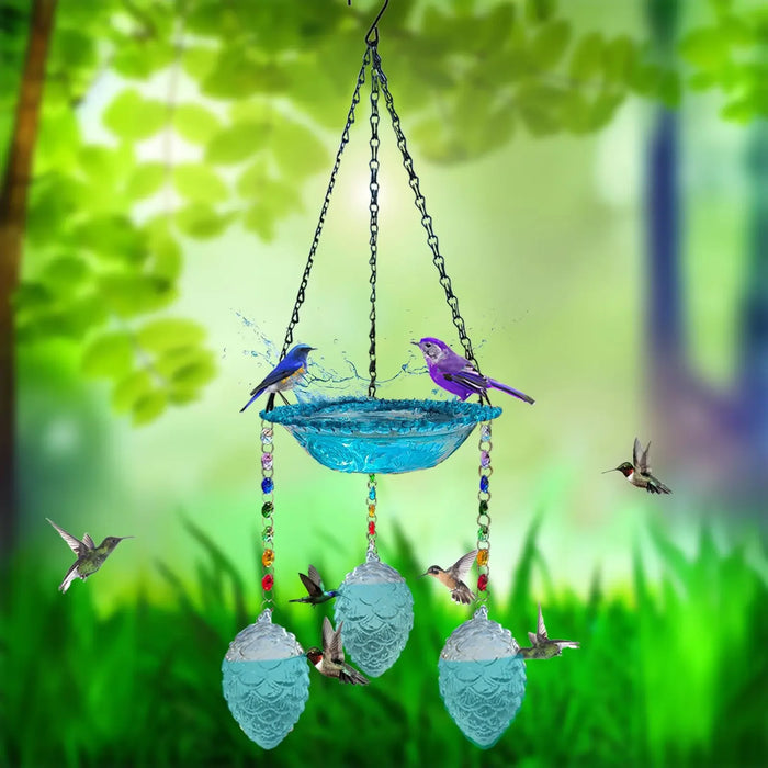 Solar Powered Automatic Bird Water Fountain Outdoor Wild Bird Bath & Hummingbird Feeder