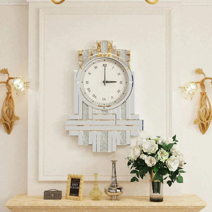 Irregular shaped vintage art decor clock with silver mirrored finish