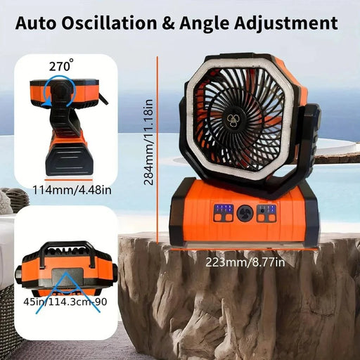 Portable Outdoor Camping Fan with LED Light for Hiking & Fishing (Army Green) - FLUXA