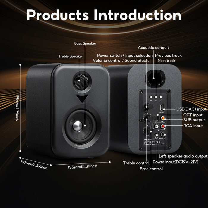 Wooden Bluetooth Studio Speakers with Subwoofer Output
