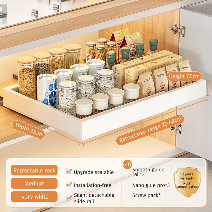 White-M Metal Kitchen Organizer with Pull-Out Slide Drawer