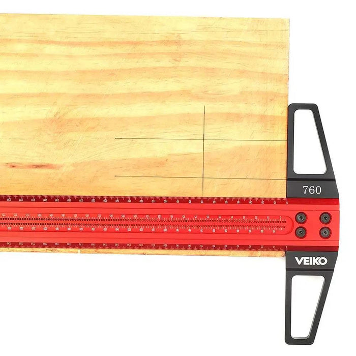 Red and black 76 cm T-type ruler with laser-etched measurements