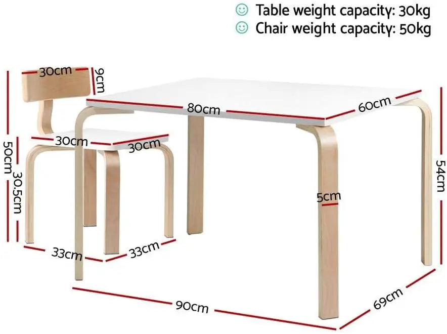 Birch Plywood 5-Piece Table and Chair Set Smooth Edges, Floor Protectors
