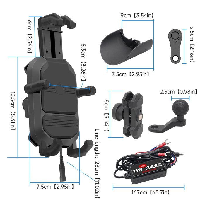 12V Motorcycle Handlebar Phone Holder 15W Wireless Charger