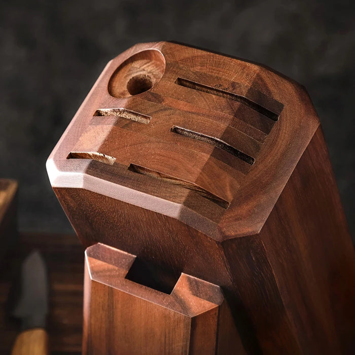 8-Hole Acacia Wood Knife Storage Organizer for Kitchen