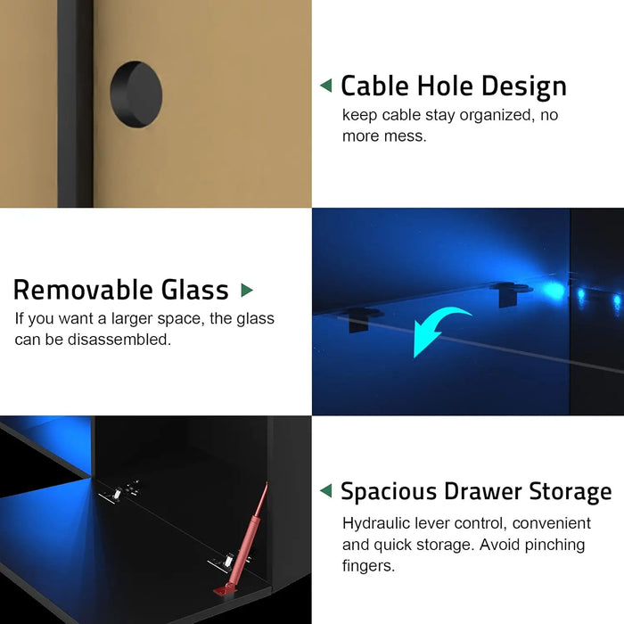 Modern 160cm Media Console LED Lights, Storage Cabinets & Open Shelf for Living Room TVs