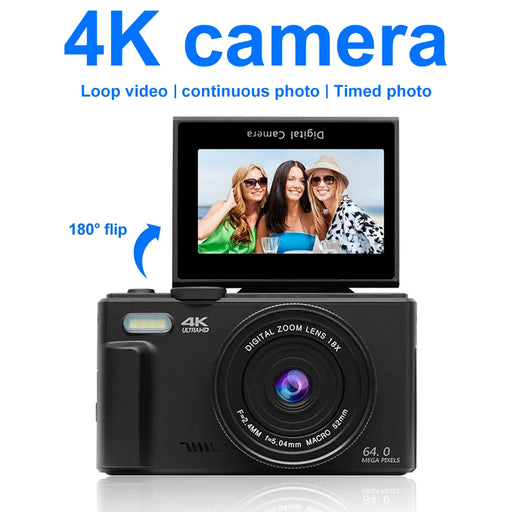 High-performance digital camera with 64MP sensor and 18X digital zoom