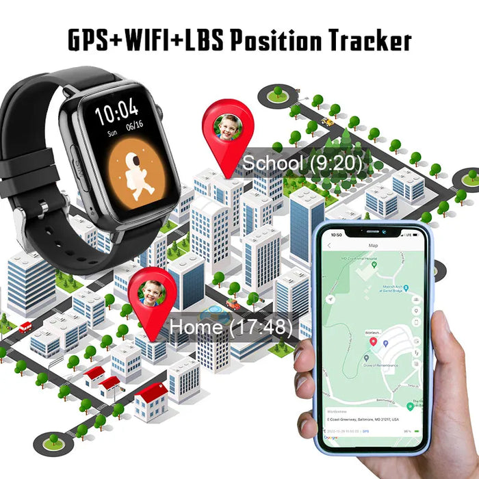 4G GPS Smartwatch for Kids with Camera, Waterproof, Black