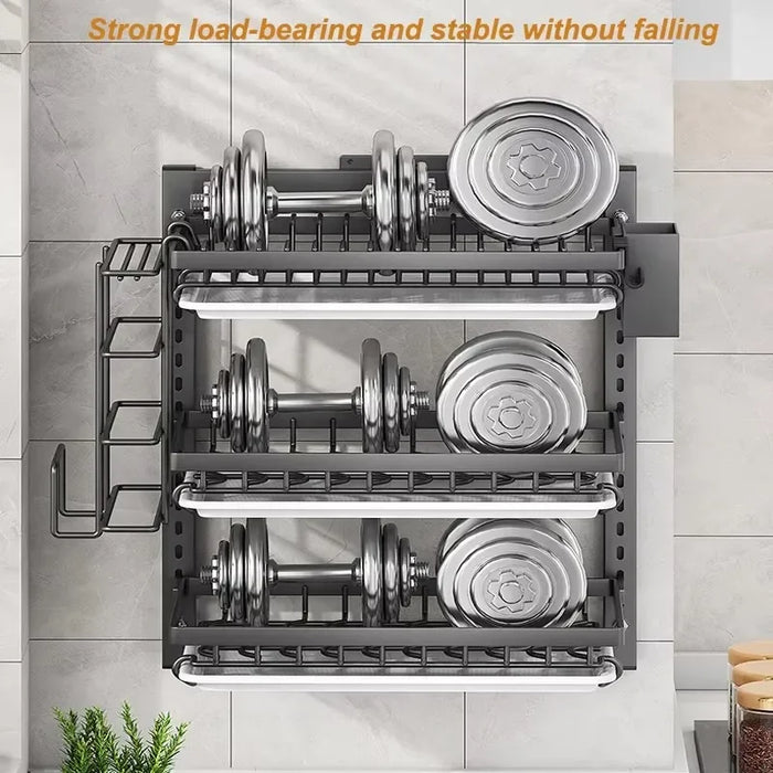 Multifunctional Wall-Mounted Kitchen Dish Rack with Drainboard Holder