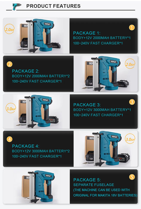 Flexible Firing Modes Cordless Electric Nail Gun for Various Tasks
