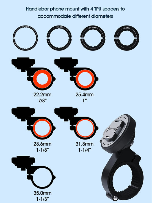 Aluminum motorcycle handlebar phone mount for quick attach and detach
