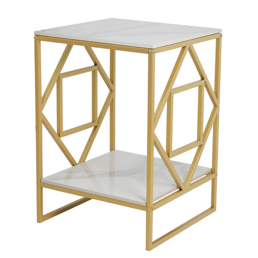 Modern 2-Tier Storage Coffee Table with Gold Metal Frame and Sintered Stone Top 