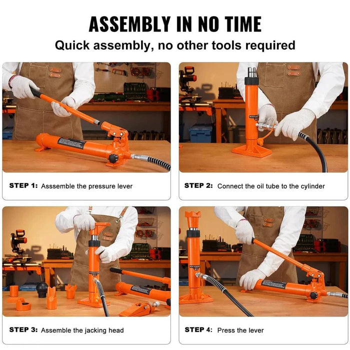 Hydraulic cylinder jack with power frame repair and lifting capability for automotive and heavy equipment (4 ton)