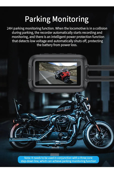 Dual 1080P Motorcycle DVR waterproof dash cam with WiFi and GPS (128GB) WiFi functionality for real-time monitoring and video transfer via smartphone app