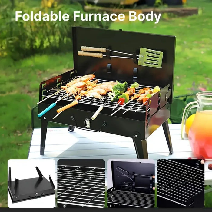 1 Set Portable Folding Charcoal BBQ Grill with Accessories
