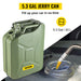 Two green 20L fuel can steel petrol tanks with rustproof, heat-resistant, and flexible spout features