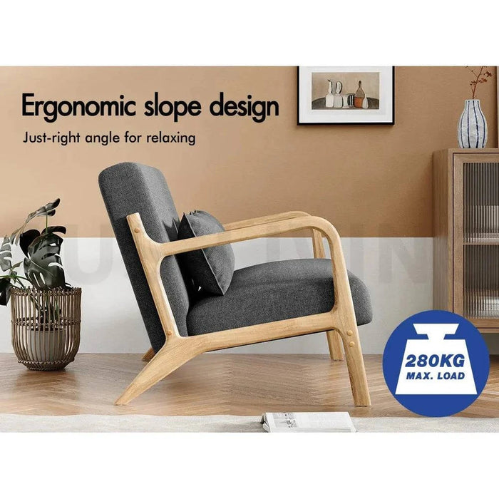 2-seater sofa with wooden armrests and high-density foam padding